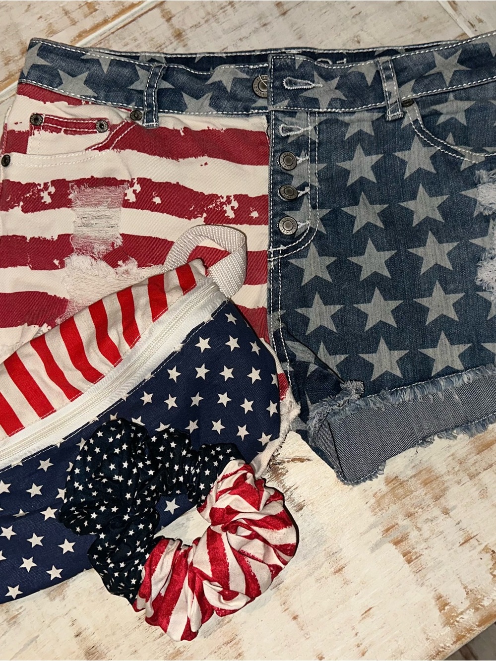 Rue21 American Flag Print Denim Jean Shorts in Red, White & Blue
